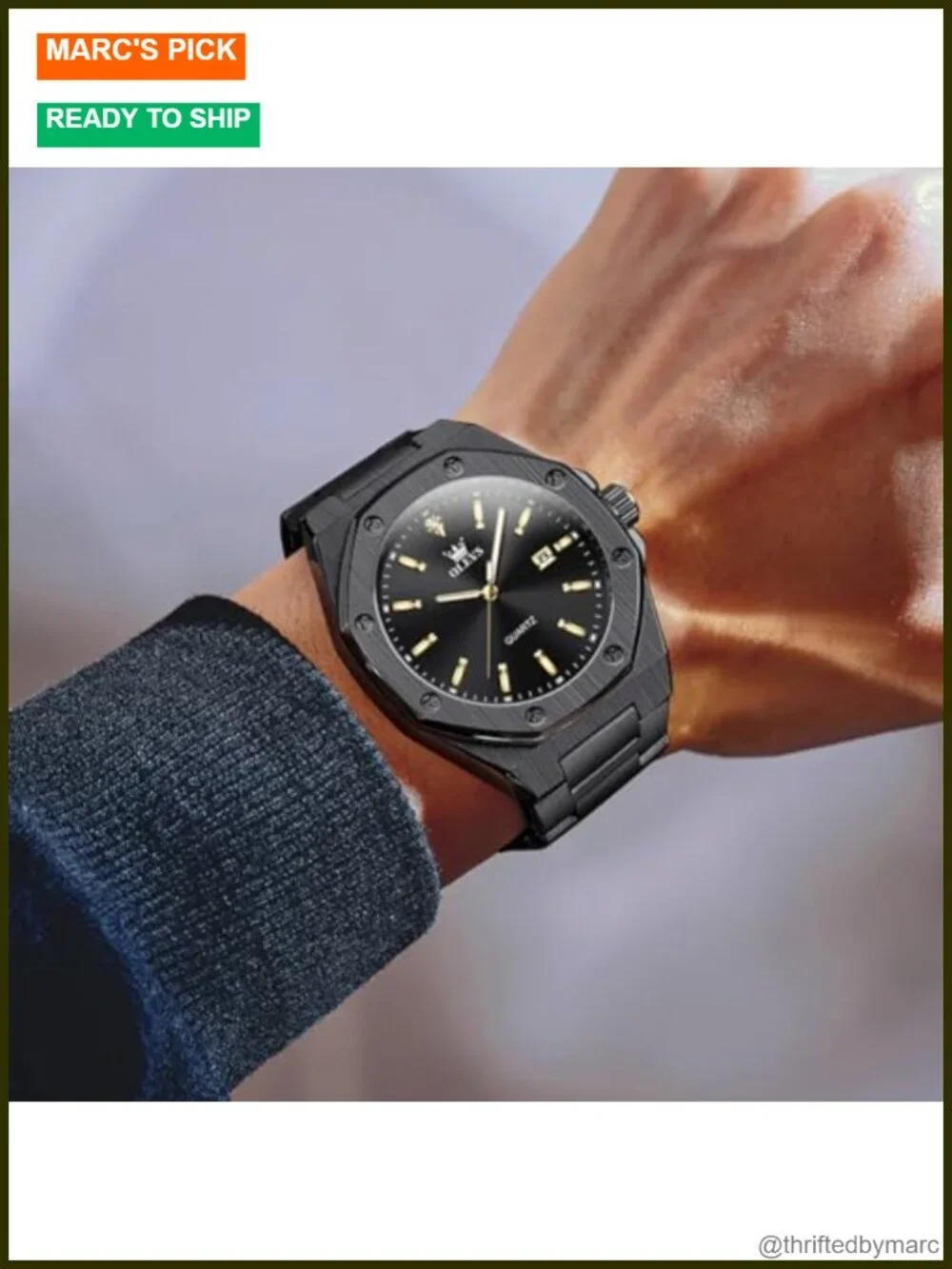 Stainless Steel Dress Watch with Date Quartz Movement Water Resistant Gift